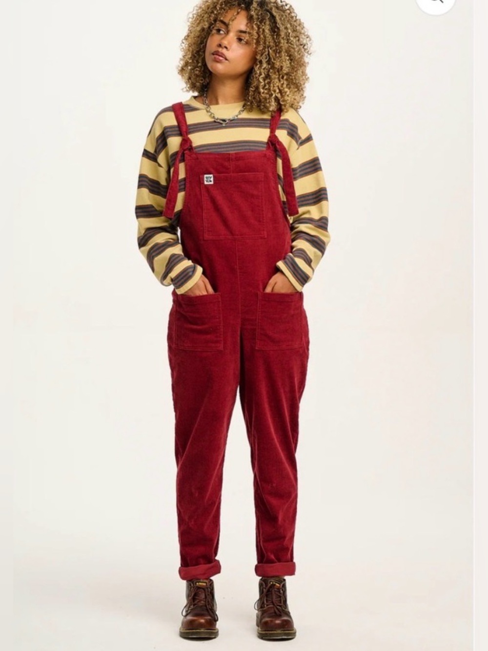 Lucy & Yak Corduroy Ovaralls in Maroon Red - 4
